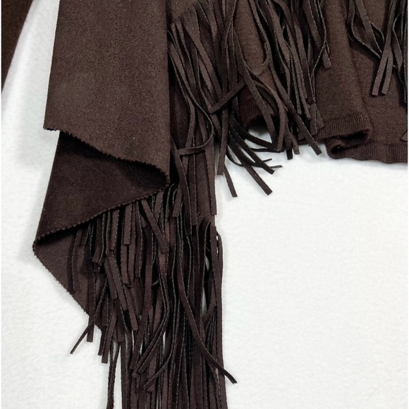 CHELSEA & THEODORE Women’s Faux Suede Open‎ Cardigan Brown Fringe Jacket Medium - Picture 5 of 10